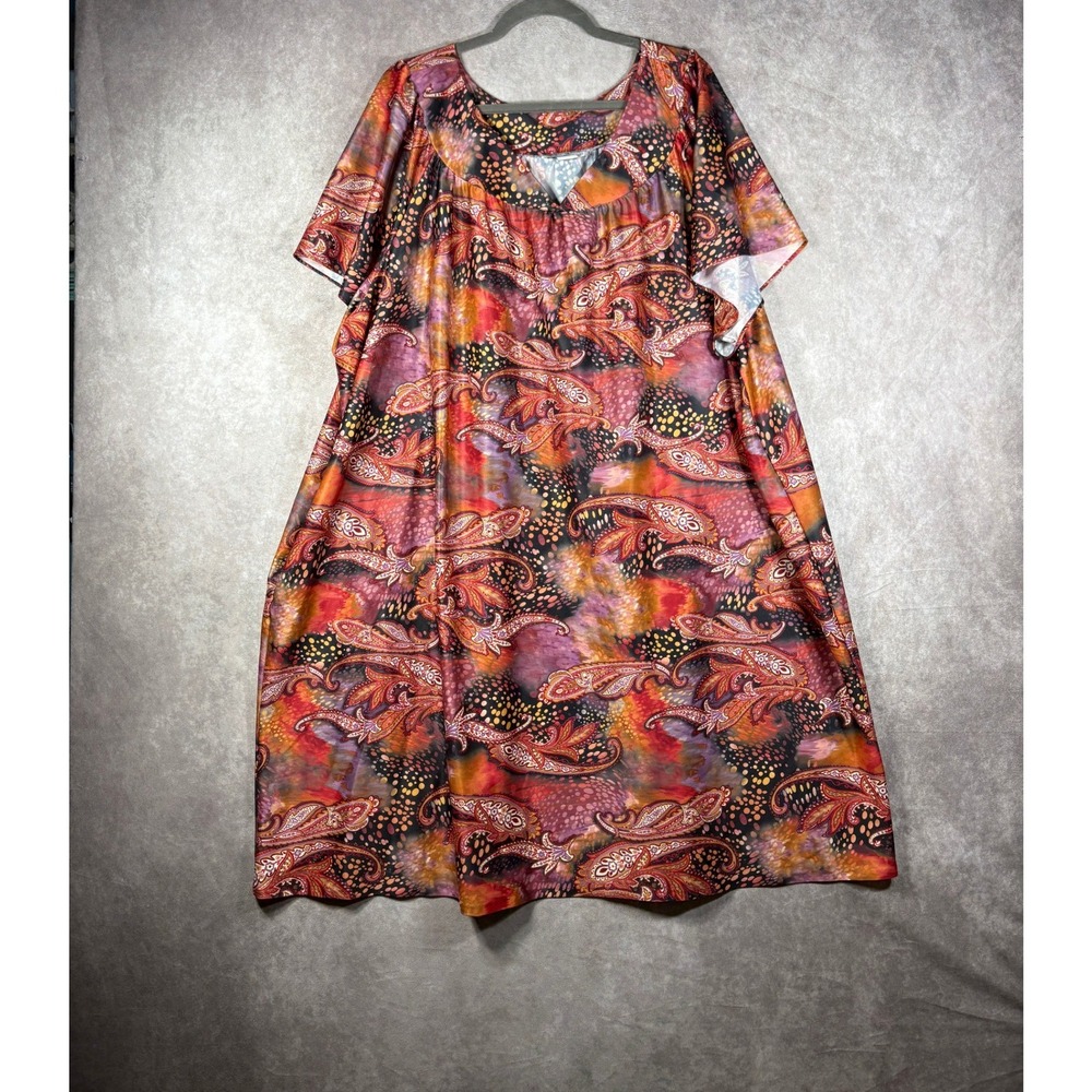 Anthony Richards Muumuu Womens 4X Orange Paisley Lounger House Dress Pocket USA